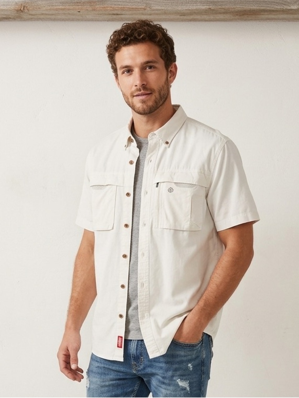 Coleman Men's Short Sleeve Button-Up Shirt in Off-White